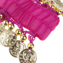 1 Pair of Belly Dance Arm Cuff 18 Artificial Golden Coins Charms Wrist Bracelets for Women Girls Belly Dancer Hand Decor Ornaments Pink