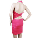 Women Girls Ladies Fashionable V Neck Backless Twist Knot Mini Fit Dress For Evening Party Club Cocktail Shocking Pink
