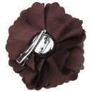 Women Girls Satin Peony Flower Hair Clip Brooch - Coffee