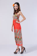 Women Bohemian Style Crossover V Neckline Empire Waist Flattering Adjustable Shoulder Straps Dress Wedding Birthday Party Accessory Red