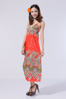 Women Bohemian Style Crossover V Neckline Empire Waist Flattering Adjustable Shoulder Straps Dress Wedding Birthday Party Accessory Red
