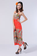 Women Bohemian Style Crossover V Neckline Empire Waist Flattering Adjustable Shoulder Straps Dress Wedding Birthday Party Accessory Red