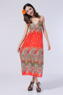 Women Bohemian Style Crossover V Neckline Empire Waist Flattering Adjustable Shoulder Straps Dress Wedding Birthday Party Accessory Red