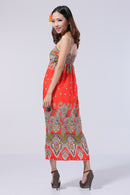 Women Bohemian Style Crossover V Neckline Empire Waist Flattering Adjustable Shoulder Straps Dress Wedding Birthday Party Accessory Red