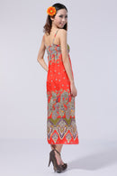 Women Bohemian Style Crossover V Neckline Empire Waist Flattering Adjustable Shoulder Straps Dress Wedding Birthday Party Accessory Red