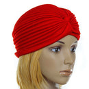 Women Girls Ladies Fashionable Polyester Pleated Pre Tied Turban Head Wrap Cap Twist Hat Red