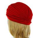 Women Girls Ladies Fashionable Polyester Pleated Pre Tied Turban Head Wrap Cap Twist Hat Red