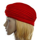 Women Girls Ladies Fashionable Polyester Pleated Pre Tied Turban Head Wrap Cap Twist Hat Red