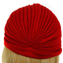 Women Girls Ladies Fashionable Polyester Pleated Pre Tied Turban Head Wrap Cap Twist Hat Red
