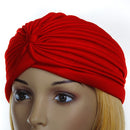 Women Girls Ladies Fashionable Polyester Pleated Pre Tied Turban Head Wrap Cap Twist Hat Red