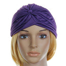 Women Girls Ladies Fashionable Polyester Pleated Pre Tied Turban Head Wrap Cap Twist Hat Purple