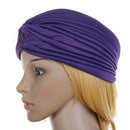 Women Girls Ladies Fashionable Polyester Pleated Pre Tied Turban Head Wrap Cap Twist Hat Purple