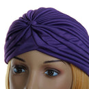 Women Girls Ladies Fashionable Polyester Pleated Pre Tied Turban Head Wrap Cap Twist Hat Purple