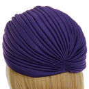 Women Girls Ladies Fashionable Polyester Pleated Pre Tied Turban Head Wrap Cap Twist Hat Purple