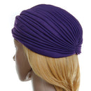 Women Girls Ladies Fashionable Polyester Pleated Pre Tied Turban Head Wrap Cap Twist Hat Purple