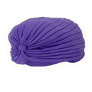 Women Girls Ladies Fashionable Polyester Pleated Pre Tied Turban Head Wrap Cap Twist Hat Purple