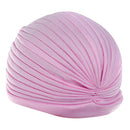 Women Girls Ladies Fashionable Polyester Pleated Pre Tied Turban Head Wrap Cap Twist Hat Pink