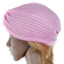 Women Girls Ladies Fashionable Polyester Pleated Pre Tied Turban Head Wrap Cap Twist Hat Pink