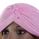 Women Girls Ladies Fashionable Polyester Pleated Pre Tied Turban Head Wrap Cap Twist Hat Pink