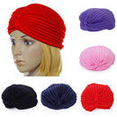 Women Girls Ladies Fashionable Polyester Pleated Pre Tied Turban Head Wrap Cap Twist Hat Pink