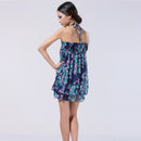 Fashionable Strapless Lined Chiffon Floral Pattern Print Charms Party Dress Lantern Dress For Women Girls Blue And Green
