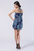 Fashionable Strapless Lined Chiffon Floral Pattern Print Charms Party Dress Lantern Dress For Women Girls Blue And Green