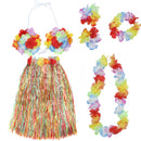Colorful Hawaiian Hula Dance Luau Party Grass Skirt Bra Garland Lei Costume SET