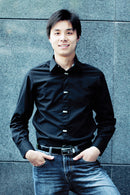 Fashionable Mens Long Sleeve Buttoned Cuffs Pointed Collar Shirt Birthday Party Gift Black XL