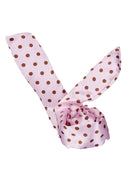 Women Girls Rabbit Ear Satin Headband Hair Band Headpiece Party Supplies -Light pink with coffee polka dots