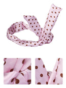 Women Girls Rabbit Ear Satin Headband Hair Band Headpiece Party Supplies -Light pink with coffee polka dots