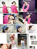 Women Girls Rabbit Ear Satin Headband Hair Band Headpiece Party Supplies -Light pink with coffee polka dots