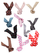 Women Girls Rabbit Ear Satin Headband Hair Band Headpiece Party Supplies -Light pink with coffee polka dots