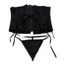 Women Satin Corset with Criss Cross Ribbon Laced Back Black