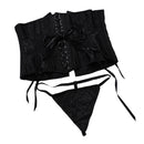 Women Satin Corset with Criss Cross Ribbon Laced Back Black