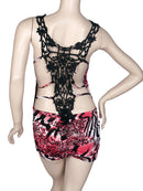 V Neck Lace Short Partywear Summer Dress Red