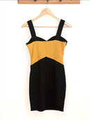 Women Girls Fashion Sleeveless Zippered Slim Fit Mini Dress Wedding Party Dating Wear Clothing Outfit Black + Yellow Free Size