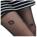 Comfortable Wear Good Elasticity Lip Print Charms Semi Transparent Pantyhose for Women Girls Fashion Clothing Accessory Black
