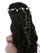 Women Girls Ladies Cute Elegant Head Wreath Floral Crown Garland Headband Headwear Headpiece White + Green