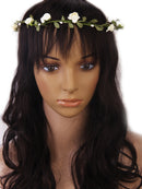 Women Girls Ladies Cute Elegant Head Wreath Floral Crown Garland Headband Headwear Headpiece Ivory + Green