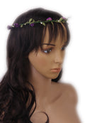 Women Girls Ladies Cute Elegant Head Wreath Floral Crown Garland Headband Headwear Headpiece Purple + Green