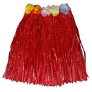 Hawaiian Tropical Hula Luau Grass Dancer Clothing Stretchable Waistband Flower Decor Charms Funny Skirt 40cm - Red