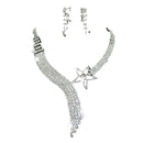 Set Of Fashionable Women Girls Ladies Crystal Star Rhinestone Necklace With Earrings Wedding Party Engagement Supplies Silver