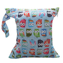 Baby Clothes Wet Diaper Nappy Storage Holder Waterproof Zippered Reusable Tote Style Bag Owl Print Handbag Light Blue