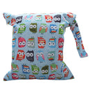 Baby Clothes Wet Diaper Nappy Storage Holder Waterproof Zippered Reusable Tote Style Bag Owl Print Handbag Light Blue