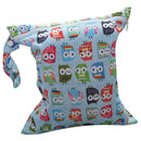 Baby Clothes Wet Diaper Nappy Storage Holder Waterproof Zippered Reusable Tote Style Bag Owl Print Handbag Light Blue