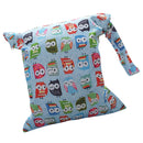 Baby Clothes Wet Diaper Nappy Storage Holder Waterproof Zippered Reusable Tote Style Bag Owl Print Handbag Light Blue