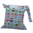 Baby Clothes Wet Diaper Nappy Storage Holder Waterproof Zippered Reusable Tote Style Bag Owl Print Handbag Light Blue