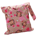 Baby Infants Wet Diaper Nappy Storage Waterproof Zippered Reusable Tote Style Bag Monkey Print Handbag Light Brown