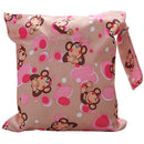 Baby Infants Wet Diaper Nappy Storage Waterproof Zippered Reusable Tote Style Bag Monkey Print Handbag Light Brown