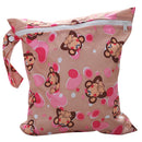 Baby Infants Wet Diaper Nappy Storage Waterproof Zippered Reusable Tote Style Bag Monkey Print Handbag Light Brown